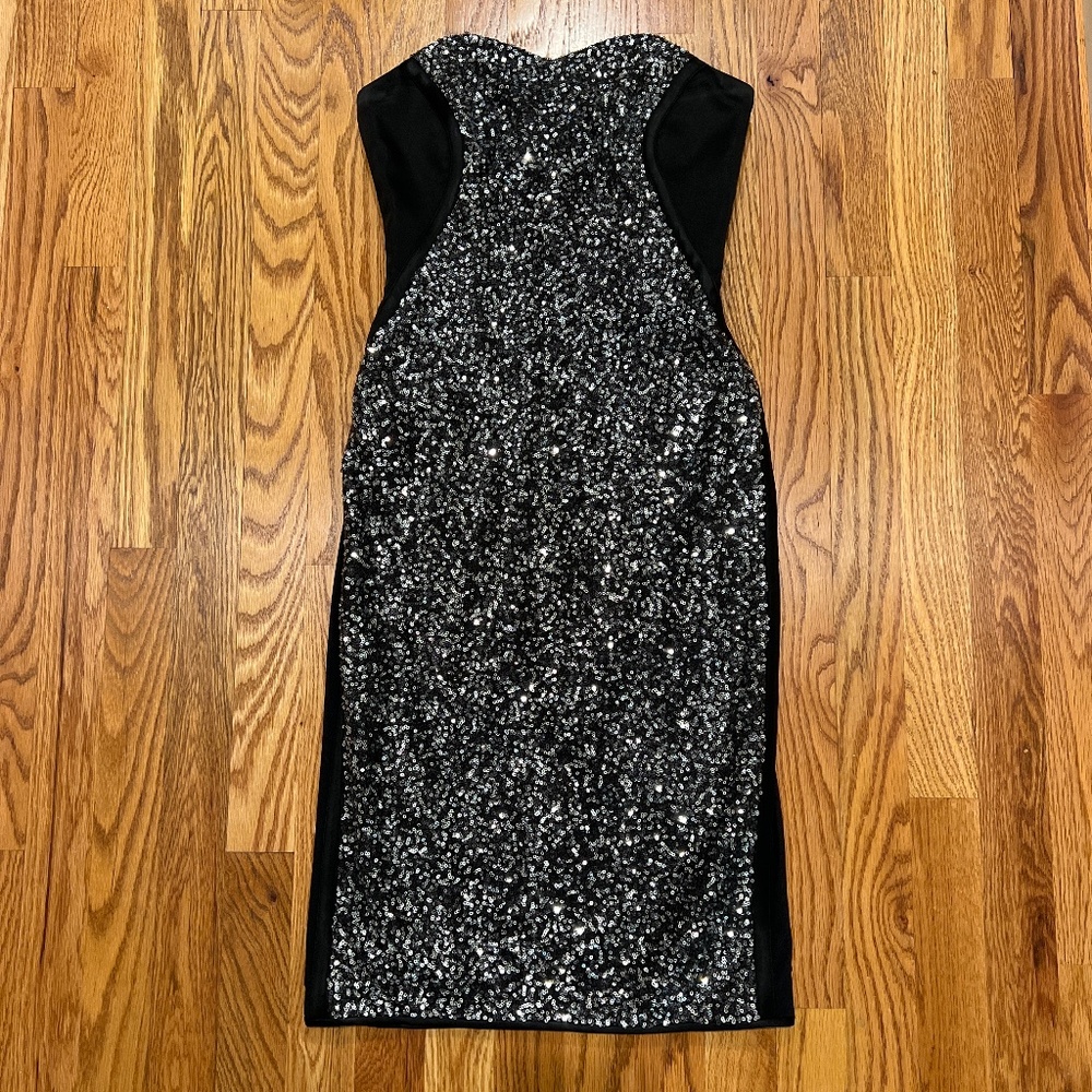 Marchesa Notte Black Sequin Strapless Dress Sz 2